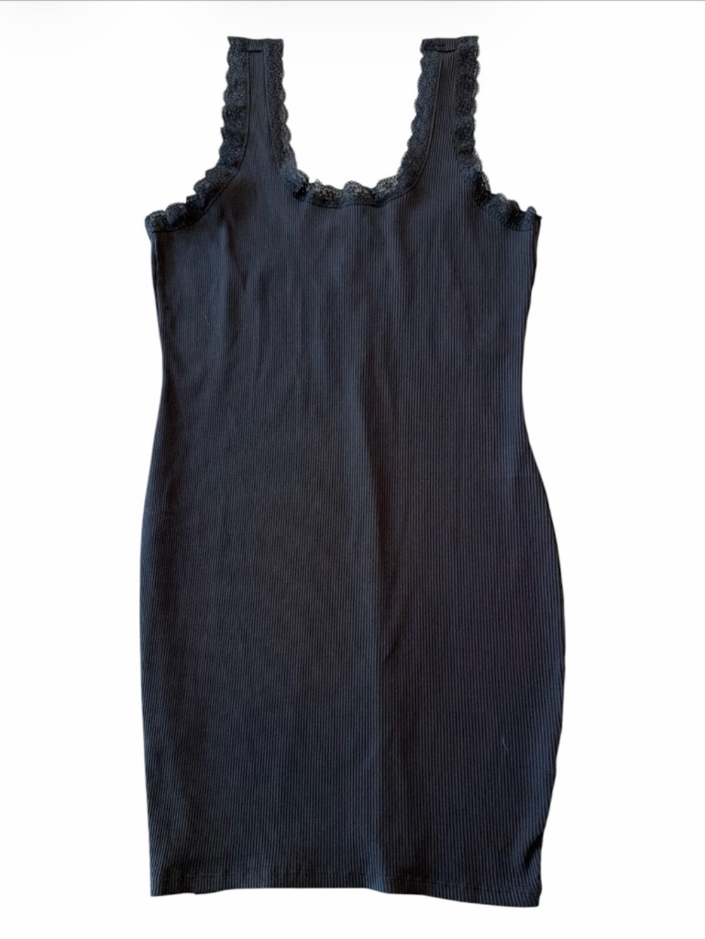 H&M Divided Charcoal Rare Bodycon Ribbed Lace Trim Tank Dress XL